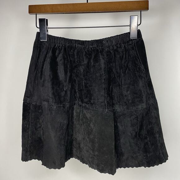 Ricky Nell Women's Medium Patchwork Suede Leather Mini Skirt Black Boho Western - Picture 3 of 5